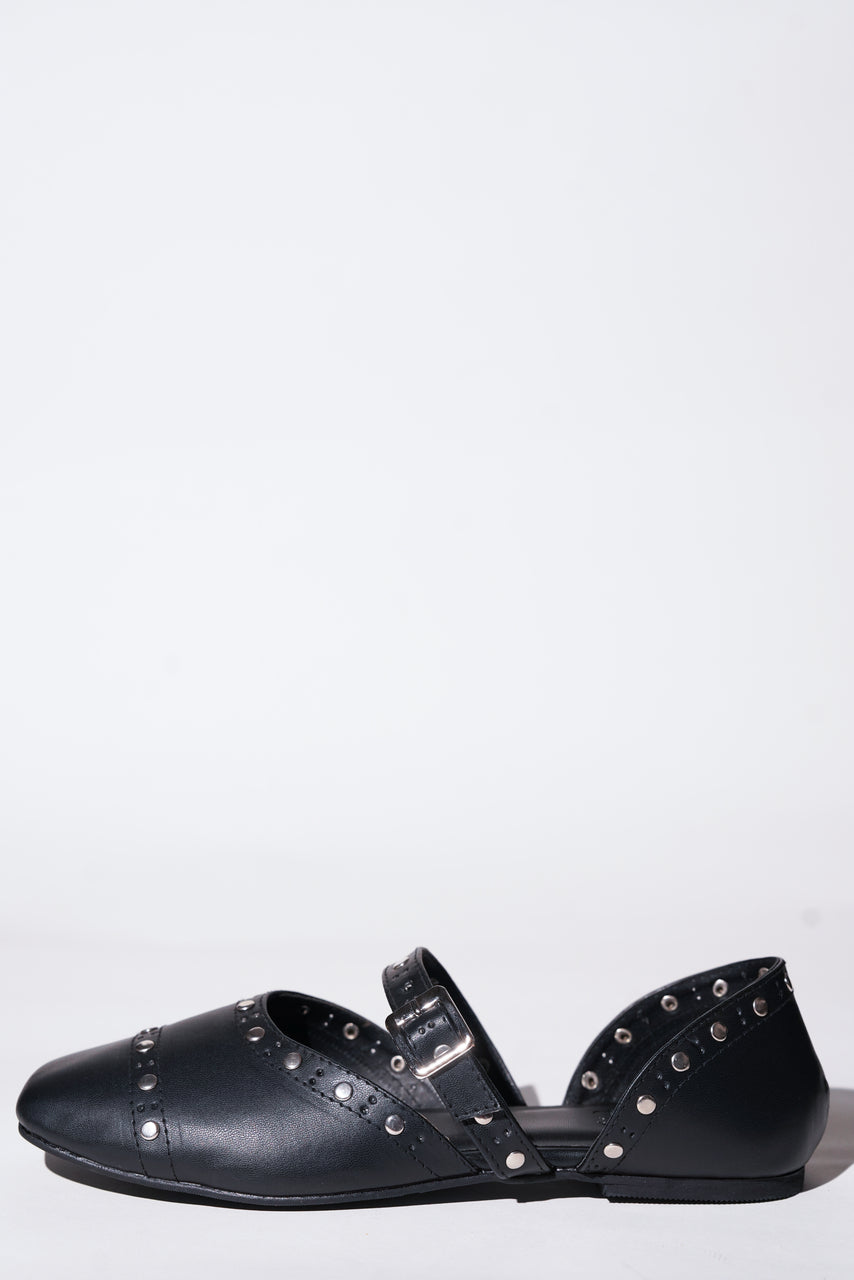 Black saffiano textured vegan leather Mary Jane flats for women