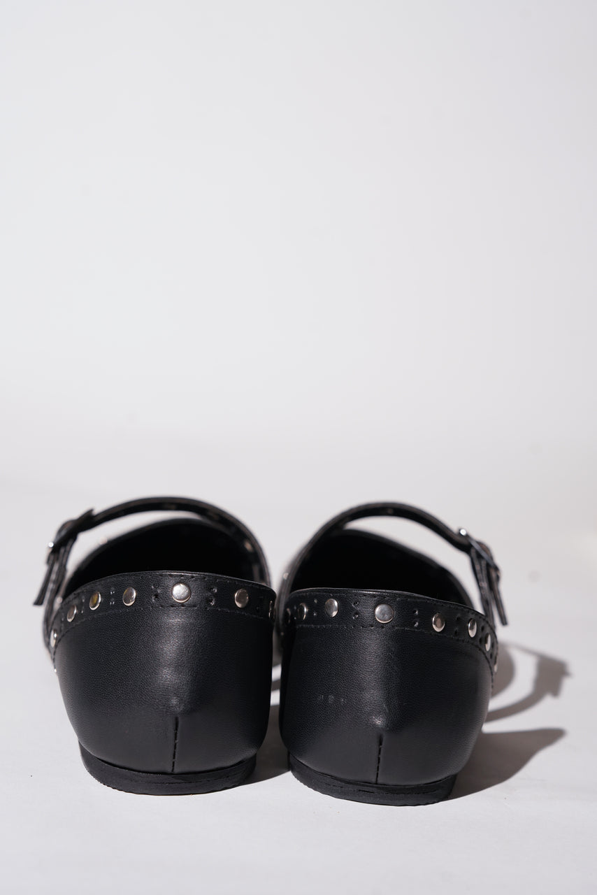 Black saffiano textured vegan leather Mary Jane flats for women