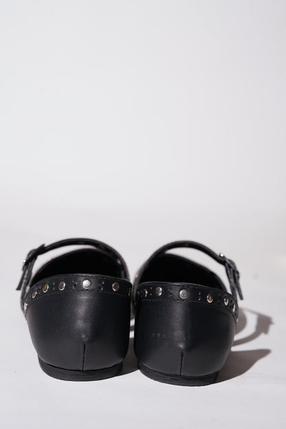 Black saffiano textured vegan leather Mary Jane flats for women